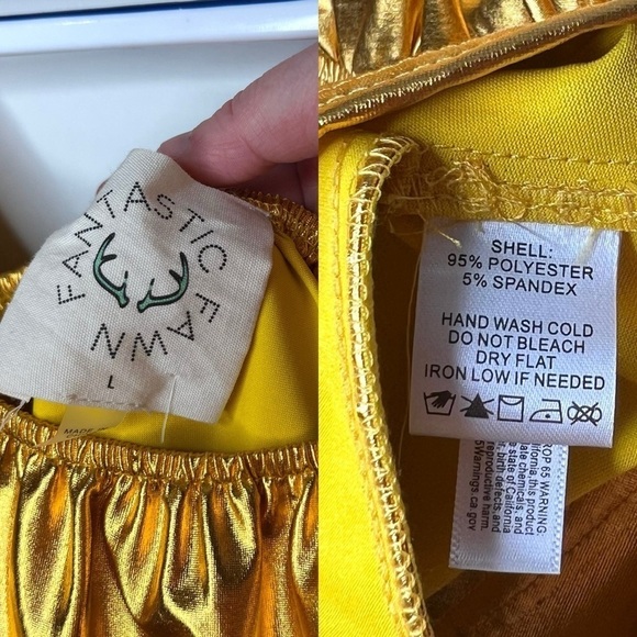 Fantastic Fawn Metallic Gold Sequin Helmet Puff Sleeve Touchdown Mini Dress - Picture 13 of 17